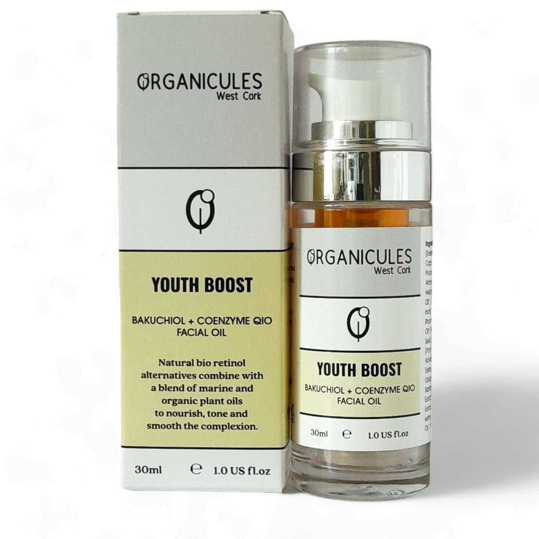 youth boost facial oil containing bakuchiol and coenzyme q10