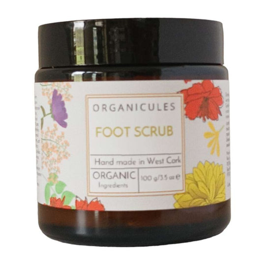 Foot scrub containing epsom salts and ground pumice and tea tree essential oil