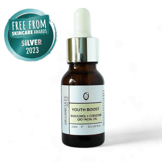 Dropper bottle of award winning facial oil made by organicules