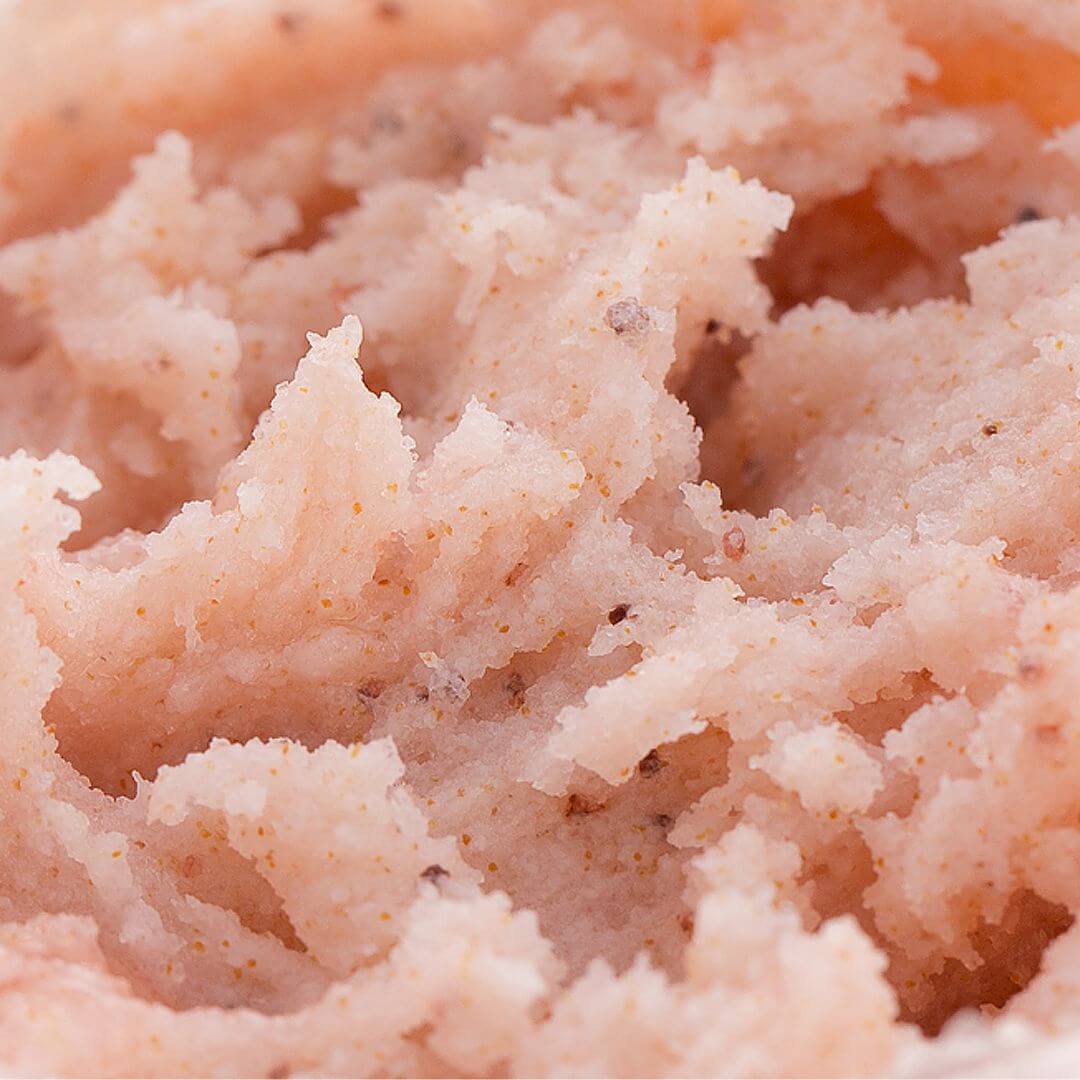 showing the texture of pink himalayan salt scrub - skin care product by Organicules
