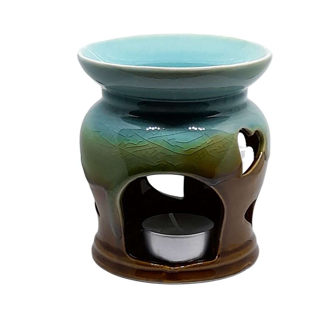 Ceramic burner for essential oils colour aqua and rust