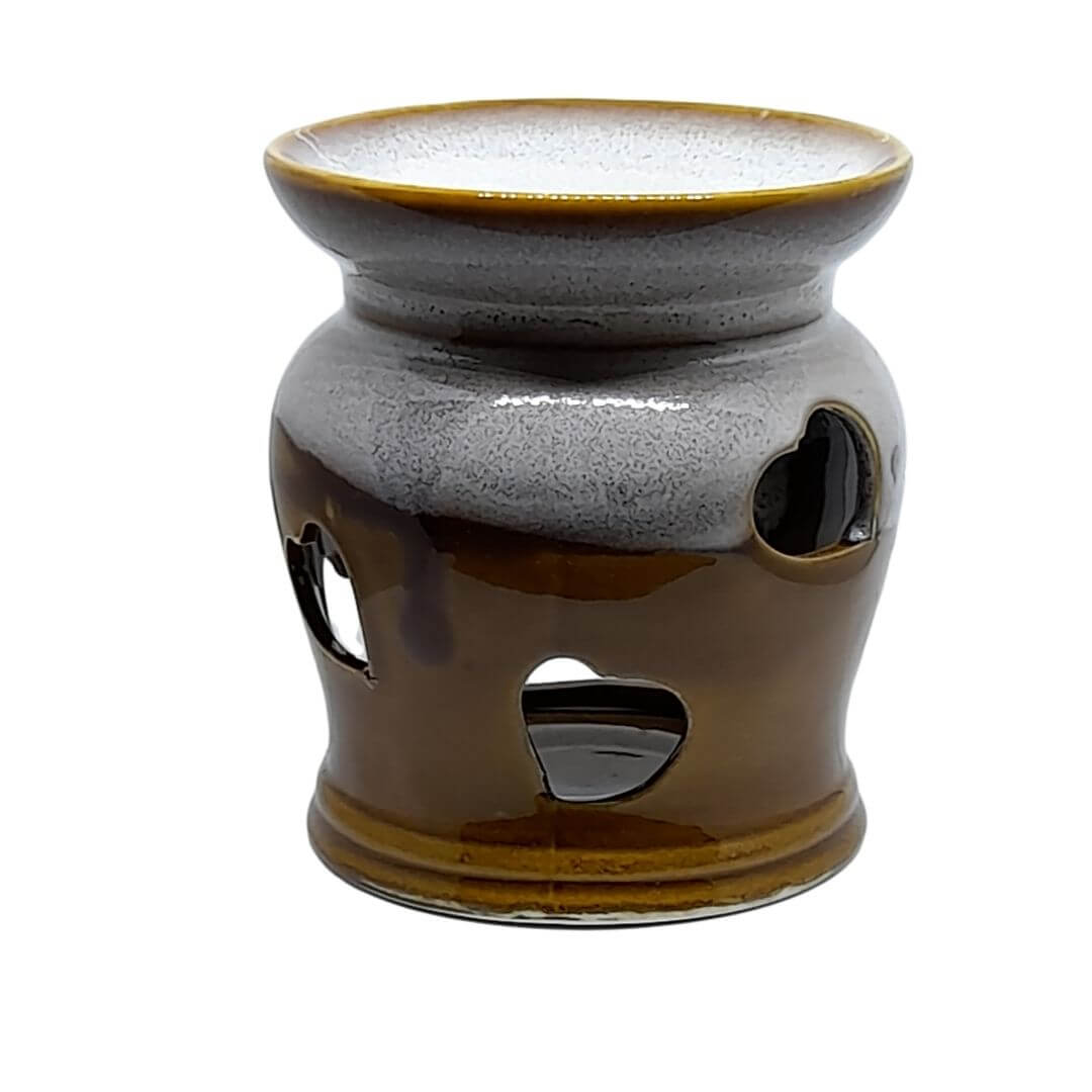 heart cut out essential oil burner in cream and rust