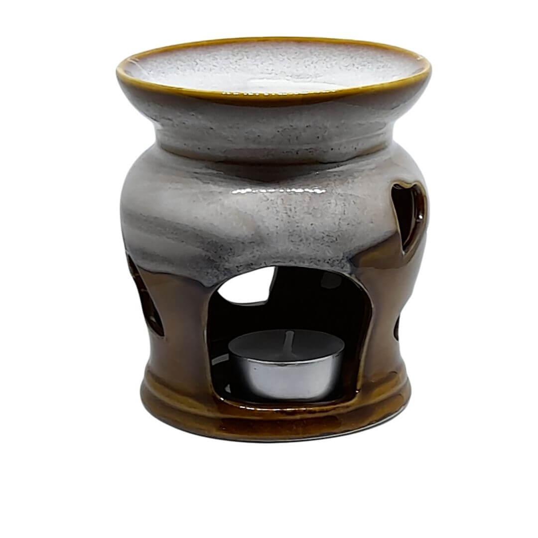 heart essential oil burner in cream and rust back view